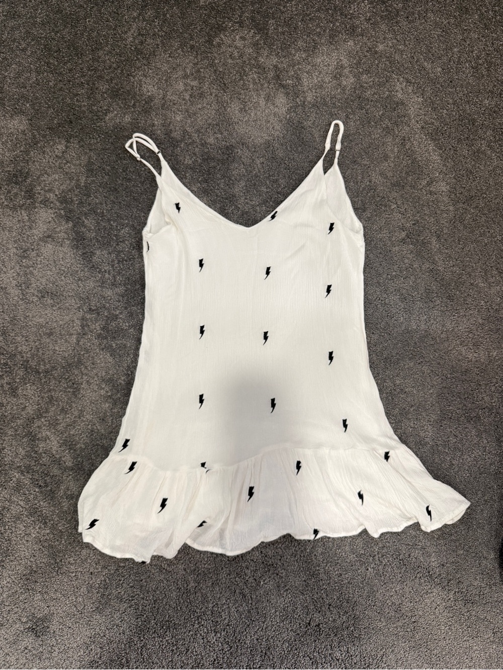 Storia White Spaghetti Strap Camisole with Black Lightning Print